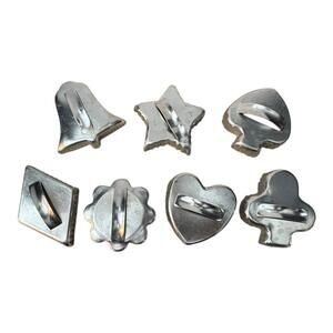 7 Vintage Aluminum Cookie Cutters Ruffled Edges Heart Spade Diamond Star Bell…